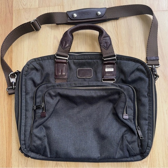 Tumi Black and Brown Men's Bag Yuma slim briefcase satchel - Picture 2 of 15